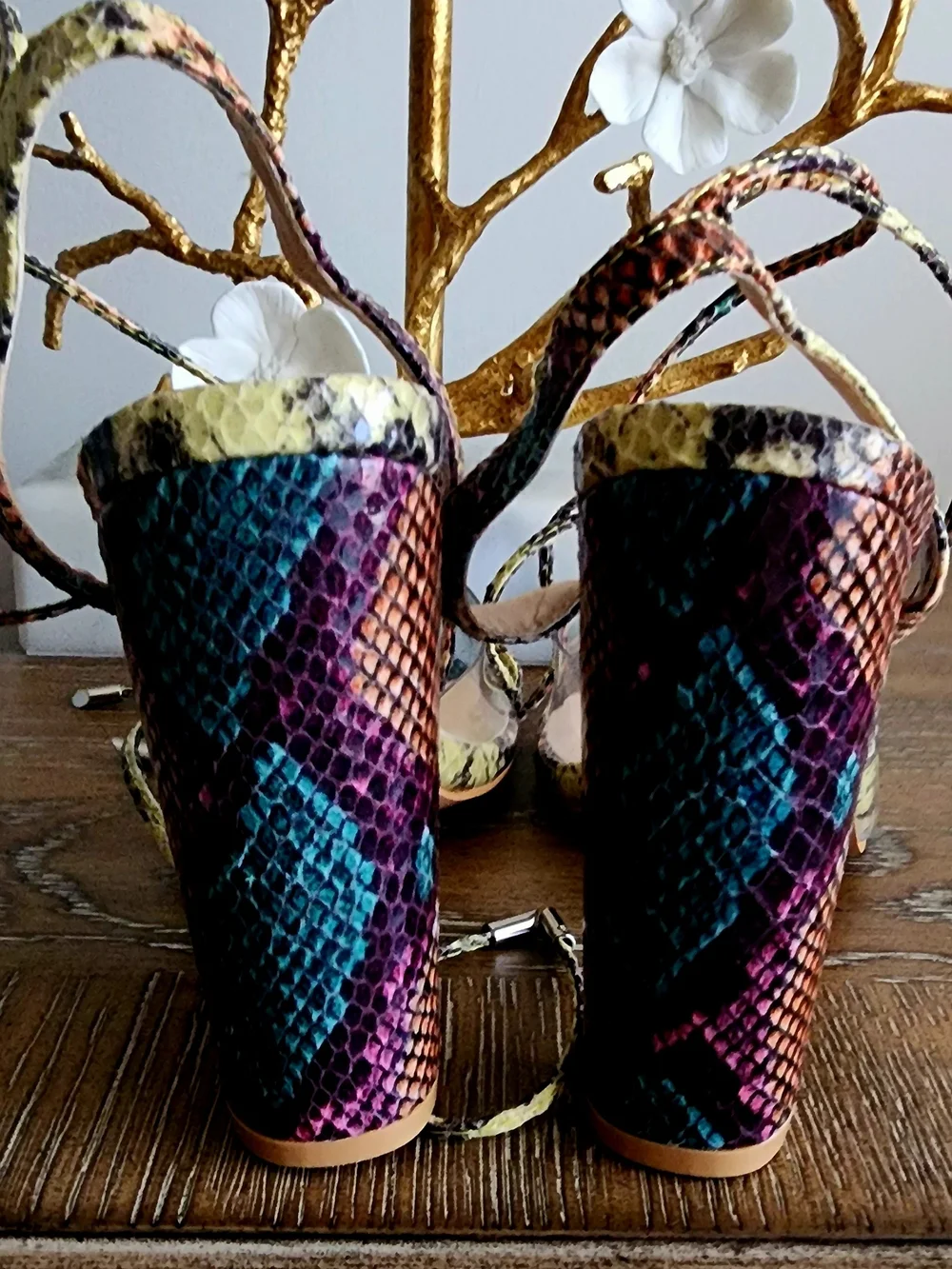 Fashion Nova Multicolor Snake-Print Pointed Lace-Up Heels